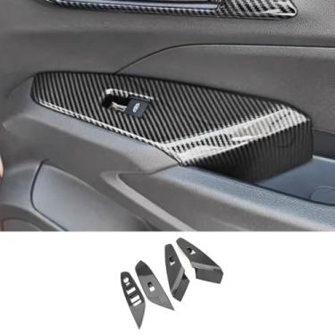 Imagem de JUIVEEL Tampa do painel do interruptor da janela interior do carro, tampa do botão de controle de vidro da porta lateral compatível com acessórios Chevy Trax 2024-2025 (estilo fibra de carbono)