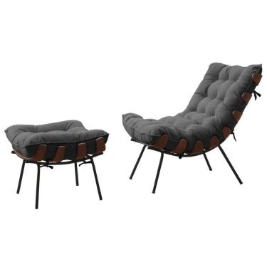 Imagem de Poltrona Costela Adão Com Puff Linho Cinza