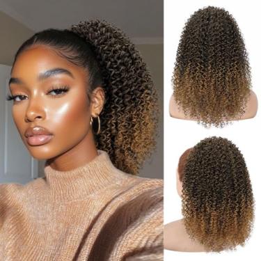 Imagem de FREEMEIGE Extensão de rabo de cavalo com cordão de 35,5 cm para mulheres negras, curto, fofo, afro crespo e cacheado, extensões de cabelo