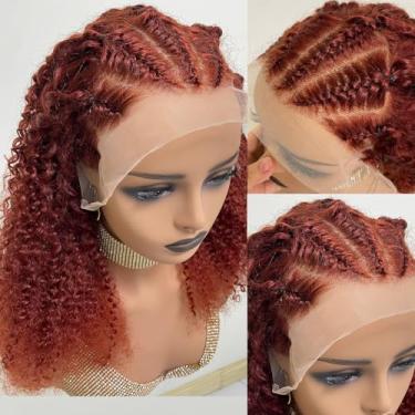 Imagem de Peruca de cabelo humano encaracolado com densidade de 250% cabelo humano pré-arrancado 13 x 4 HD transparente marrom avermelhado peruca frontal para mulheres peruca frontal de renda cacheada