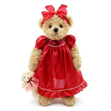 Imagem de Ursinho de pelúcia fofo, macio e fofo, 41 cm, vermelho - oits cute