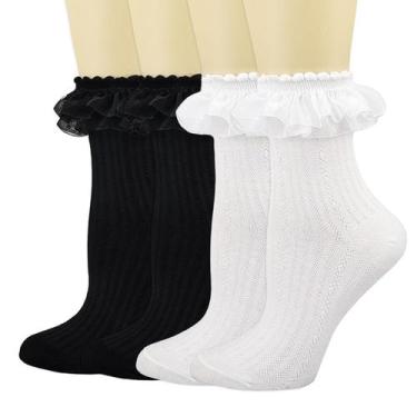 Imagem de Meias redondas BIVOLU femininas de renda com babados e algodão, pacote