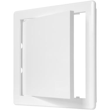 Imagem de Painel de acesso de plástico branco de 20,32 cm x 20,32 cm. Painel de porta de eixo de serviço. Encanamento, eletricidade, aquecimento, painel de acesso à parede de alarme para drywall. Tampa do orifício de acesso de serviços de banheiro.
