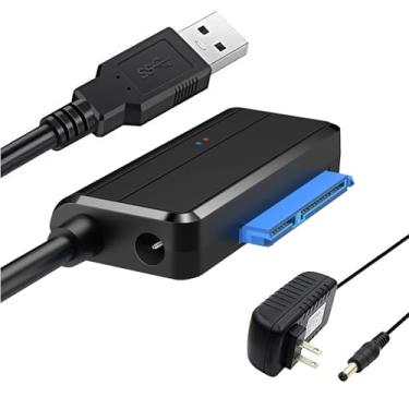 Imagem de EYOOLD Cabo SATA para USB USB 3.0 para 2.5 8.9 cm Adaptador de disco rígido conversor externo para transferência de dados SSD/HDD, com fonte de alimentação de 12V/2A, suporte UASP, preto