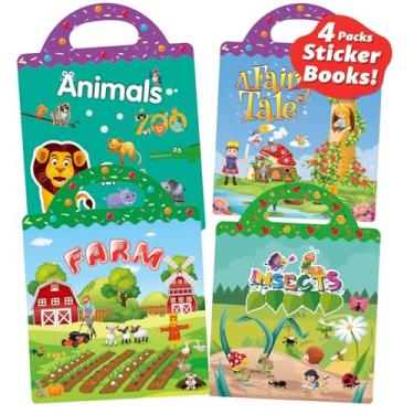 Imagem de CLYLIFE Conjunto de 6 livros de adesivos inchados para crianças de 2 a 4 anos | Livros adesivos reutilizáveis 3D para crianças de 1 a 3 anos | Fazenda, animal, dinossauros, mundo oceânico, espaço