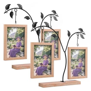 Imagem de ZJRDYYK Pacote com 2 molduras duplas rústicas, 10 x 15 cm, porta-retratos flutuantes giratórios, molduras para fotos de casamento