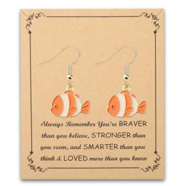 Imagem de BNQL Brincos de peixe para mulheres, pingentes, presentes para amantes de peixes, desenhos animados, anime, filmes, inspirados, brincos de peixe-palhaço