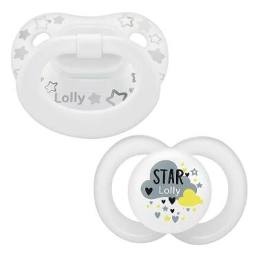 Imagem de Kit Chupetas Lolly Kinddy Fase 1 Star Dia e Noite Silicone Orto Neutra