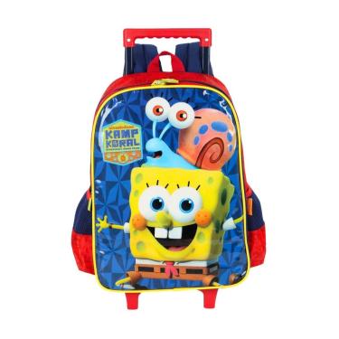 Imagem de Mochila De Rodas Escolar Bob Esponja Luxo - Vermelho