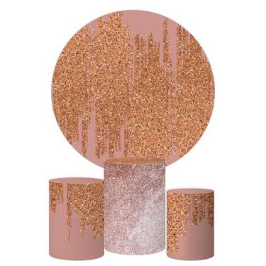 Imagem de Trio Capa Cilindro + Painel Redondo Glitter Rose 02 - Decorando e Grud