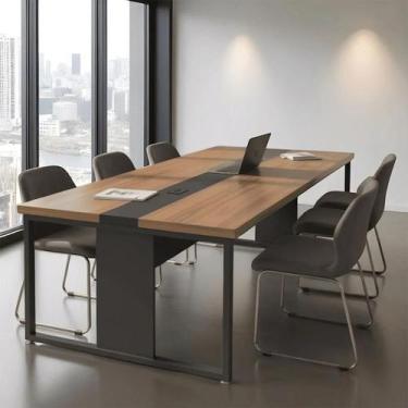 Imagem de Mesa Reunião Retangular 240cm Com Passa Fio 6 Lugares Noce - Mais de C