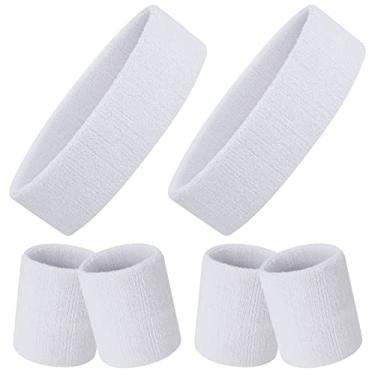 Imagem de ONUPGO Conjunto de 6 faixas de transpiração – pulseiras esportivas para homens e mulheres, faixa de suor de tecido felpudo de algodão para tênis, basquete, academia, malhar – elasticidade que absorve