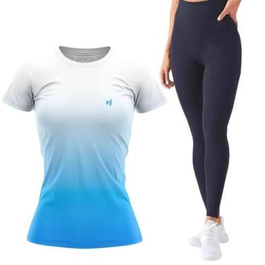 Imagem de Kit Blusa Feminina Degrade Academia Calça Legging Fitness Lisa Preta C