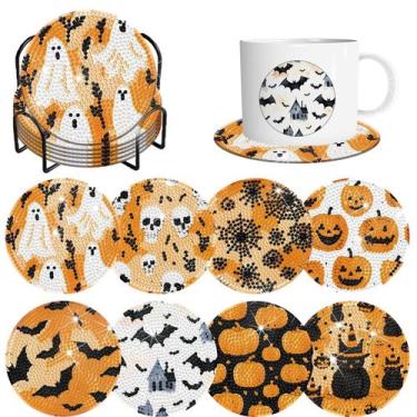 Imagem de Monower Diamond Art Coasters para Halloween com suporte, 8 unidades - 
