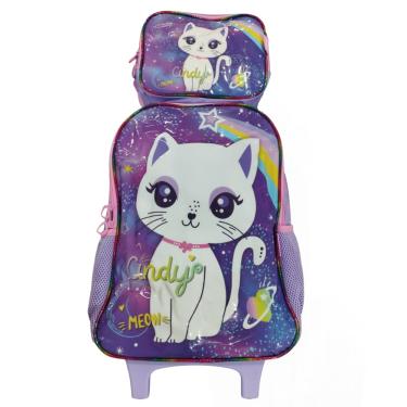 Imagem de Kit Mochila Infantil Com Lancheira Gatinha Cindy Roxo Luxcel