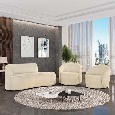 Imagem de Sofá 2 Lugares Orgânico 140cm Morgan e 2 Poltronas Lua Bouclê D03 D'Rossi