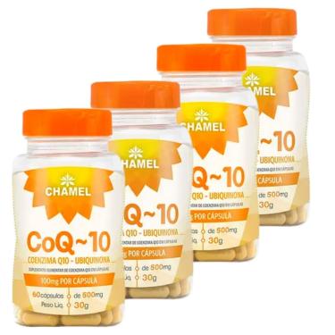Imagem de Coenzima Q10 Ubiquinona 100mg  Chamel  4 frascos de 60 cápsulas