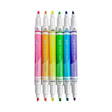 Imagem de PINCEL MARCA TEXTO 2 EM 1 NEON + PASTEL 6 UNIDADES KAZ