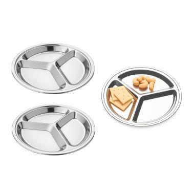 Imagem de Petisqueira Redonda 3 Divisorias Bandeja Prato Aço Inox 3un