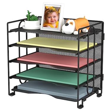 Imagem de BOHDK Organizador de papel para bandeja de cartas, organizadores de mesa de 5 níveis, suporte de arquivo de papel empilhável de malha preta para escritório em casa, prateleiras de documentos e