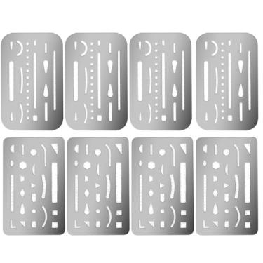 Imagem de 8 peças de modelos de desenho, escudos de apagamento de aço inoxidável, kit de ferramentas de desenho de 2 escudos para artistas de design de engenharia de desenho mecânico