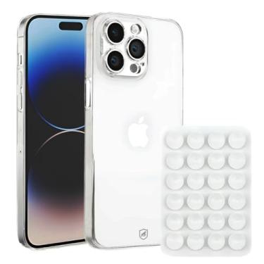 Imagem de Gshield Kit Capa Case Premium Crystal Slim em Acrílico Transparente + Ventosa de Silicone (Branca, iPhone 14 Pro Max)