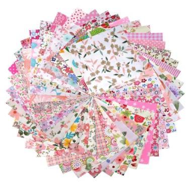 Imagem de 50 peças de tecido de algodão floral estilo aleatório - pré-cortado 12,4 x 12,7 cm rosa tecido acolchoado quadrados para costura, pacotes de berloques para acolchoar padrões variados