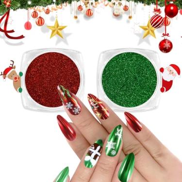 Imagem de Allstarry Pó cromado para unhas – 2 cores vermelho e verde efeito metálico espelhado glitter em pó pigmento cintilante holográfico manicure mágico glitter pó kit para decoração de unhas de Natal