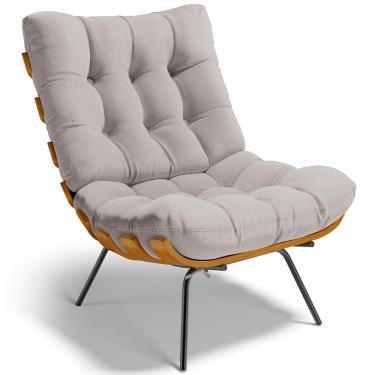 Imagem de Poltrona Decorativa Sala de Estar Costela L02 Linho Bege - Lyam Decor