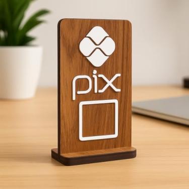 Imagem de Placa Display de Mesa QR Code Pix em MDF 6mm Amadeirado
