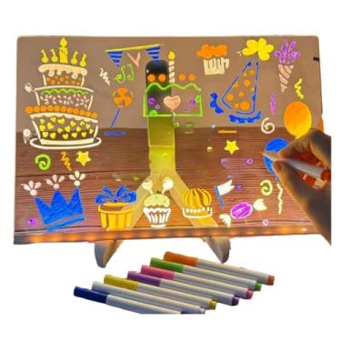 Imagem de Quadro LED Luminoso, 20x30cm, com 7 Canetinhas Neon, Suporte e Cabo USB, para Mensagens e Desenhos Personalizados, Iluminação Decorativa, Presente para Crianças