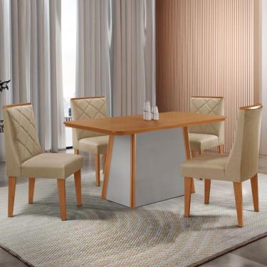 Imagem de Mesa De Jantar Diane 120cm Tampo Mdf Lam 4 Cadeiras Isadora Moderna Turim 07 Naturale Off White