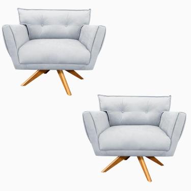 Imagem de Kit 02 Poltronas Giratória Anitta Suede Base Madeira