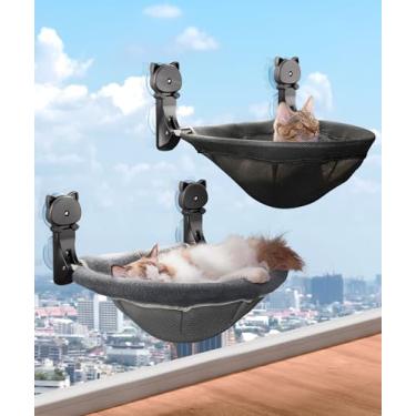 Imagem de JUNSPOW Pacote Com 2 Poleiros Para Janela De Gato Sem Fio, Rede Para Gatos Com Design Rebaixado, Camas Para Gatos Dobráveis E Estáveis - Rede Para Janela De Gato Respirável Para Observar, Tomar Sol