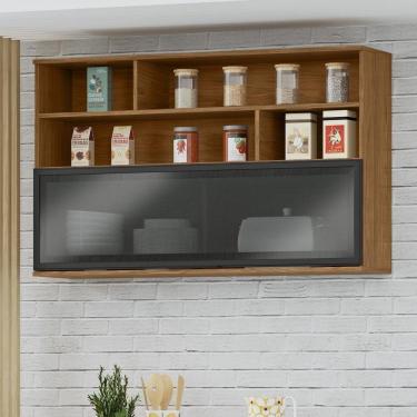 Imagem de Módulo De Cozinha Armário Aéreo 120cm Com Porta De Vidro - Toscana Freijó