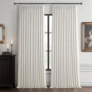 Imagem de Cortinas blackout extra largas de linho natural 187 x 236 cm, 2 painéis para quarto, bege, branco, plissado, escurecimento, decoração exuberante, cortina de amortecimento de som para porta deslizante