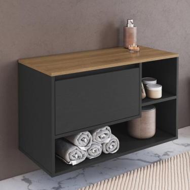 Imagem de Balcão Gabinete de Banheiro Suspenso 80cm com 1 Porta e Nichos Barcelo