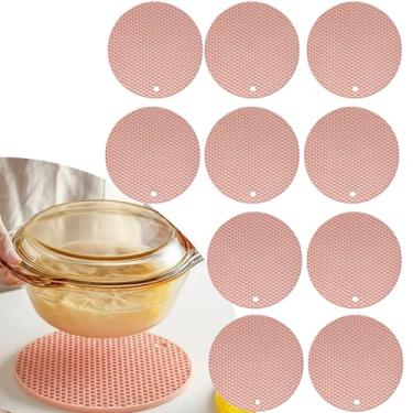 Imagem de Descanso de Panela Silicone Suporte Apoio Protetor Mesa Redondo Silicone Flexível 17cm (Salmão, 10 Peças)