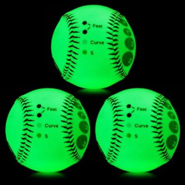 Imagem de RoundFunny 3 peças de beisebol que brilham no escuro com marcadores de posicionamento de dedos, equipamento de treinamento de beisebol para adolescentes iniciantes aprenderem várias pegadas