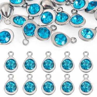 Imagem de Pingentes de cristal facetados em forma de gota com pingente de cristal de pedra do mês de dezembro, 20 peças, para fazer joias, brincos, colar, pulseira, 11,3 x 7,2 x 4,2 mm, água-marinha