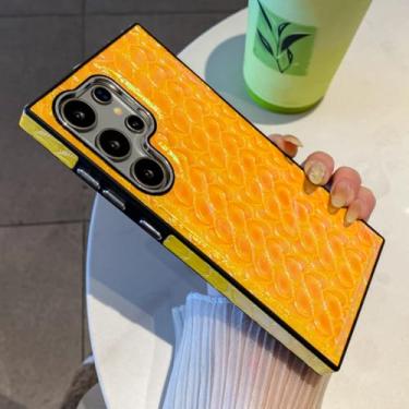 Imagem de MVVKKY Capa magnética de couro sintético brilhante com laser para câmera SM S25Ultra (para SM S25Ultra/amarelo)