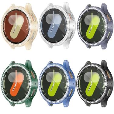 Imagem de [Pacote com 6] Protetor de tela de relógio YUVIKE Bling para Samsung Galaxy Watch7 de 44 mm, capa com glitter, capa macia de TPU com proteção total com strass brilhantes para Galaxy Smart Watch 7 de