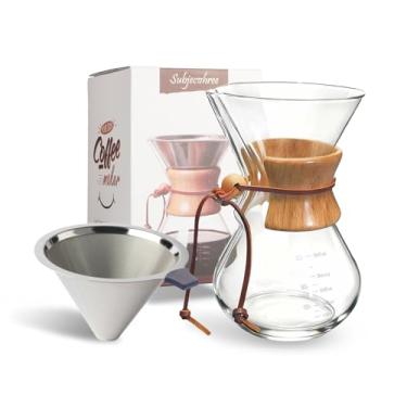 Imagem de Conjunto de cafeteira com filtro de vidro de 590 ml, coador de café Subjectthree Brewer manual para jarra de acampamento (6 xícaras/590 ml)