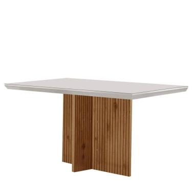 Imagem de Mesa Para Sala De Jantar Olimpia 120cm Em Mdf E Vidro Off White Imbuia Ripado
