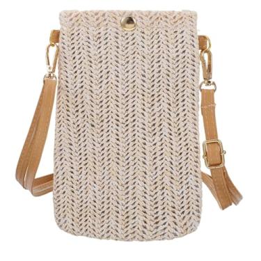 Imagem de guduling Bolsa transversal para celular, bolsa de celular pequena de palha, mini tiracolo boho para mulheres, bolsa leve para celular de praia 19 x 21 cm