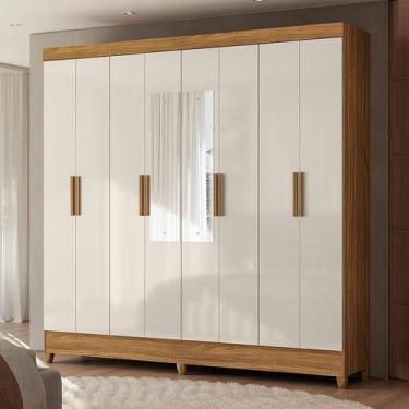 Imagem de Guarda Roupa Casal Ambiente Marajó 8 Portas Freijó Off White com Espel