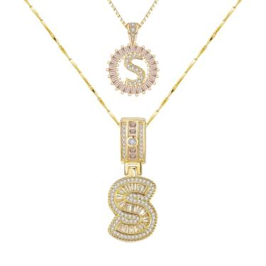 Imagem de Colar com letras banhado a ouro 14 k Bling Delicado Colares Modernos Grossos Nome Personalizado Colar Círculo Redondo Pingente Zircônia Letras Nome Cristal Joias Presentes para Mulheres Zircônia A-Z