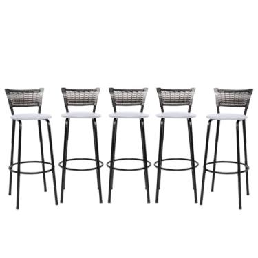 Imagem de Banquetas Junco Degradê Cyber Estrutura Preta Ideal para Bancada Balcão e Cozinha Kit 05 Unidades - Itagold (Branco)