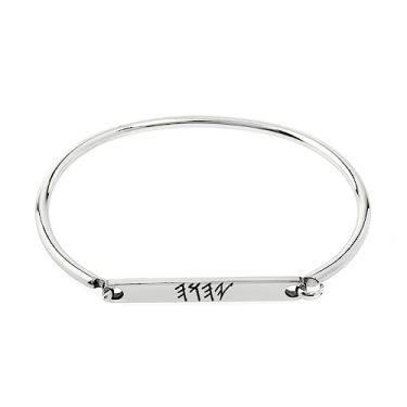 Imagem de Pulseira fina minimalista de aço inoxidável com etiqueta de identificação de nome de oração hebraica, pulseira fina com gravação gratuita para mulheres, aniversário de esposa, 18 cm, Metal, Sem Pedra