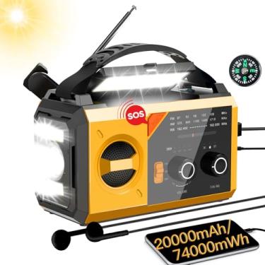 Imagem de Rádio de emergência com manivela solar de 20000mAh/74000 mWh, alerta meteorológico AM/FM/NOAA, carregador portátil, lanterna de 3 modos e lâmpada de leitura, alarme SOS, carregador de telefone para